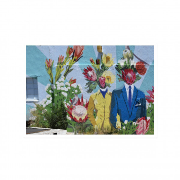 Postkarte quer, Streetart, HEAD FULL OF FLOWERS