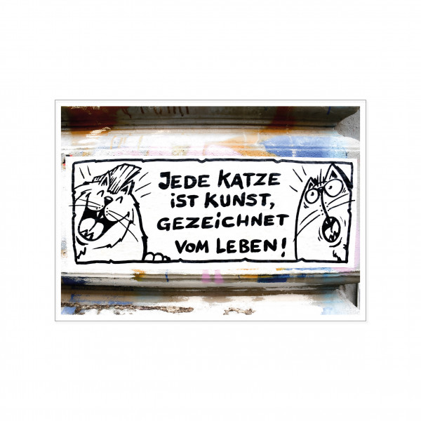 Postkarte quer, Streetart, JEDE KATZE IST KUNST